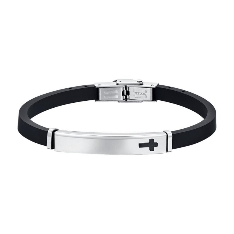 Luca Barra - Bracciale Uomo Silicone - Piastra Croce - Nero