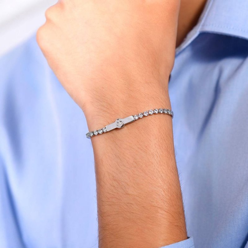 Luca Barra - Bracciale Tennis Uomo - Acciaio - Zirconi Bianchi