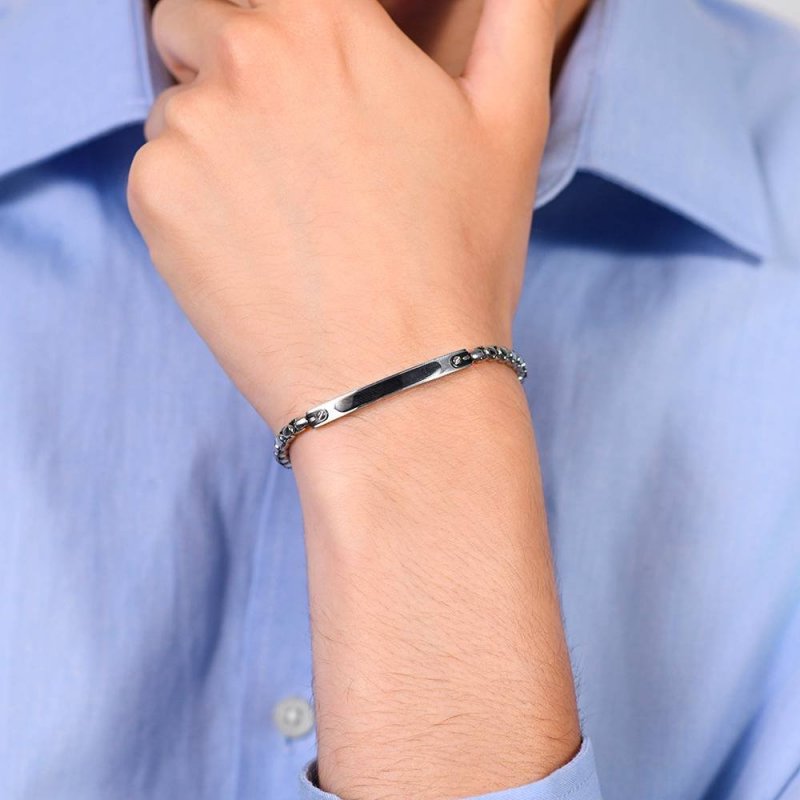 Luca Barra - Bracciale Uomo Acciaio - Piastra Ip Black