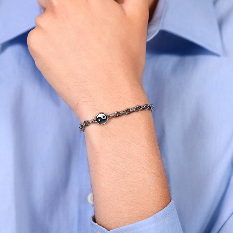 Luca Barra - Bracciale Uomo Tao - Acciaio - Smalto Nero