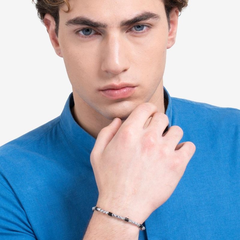 Luca Barra - Bracciale Uomo Acciaio - Ematite - Onice