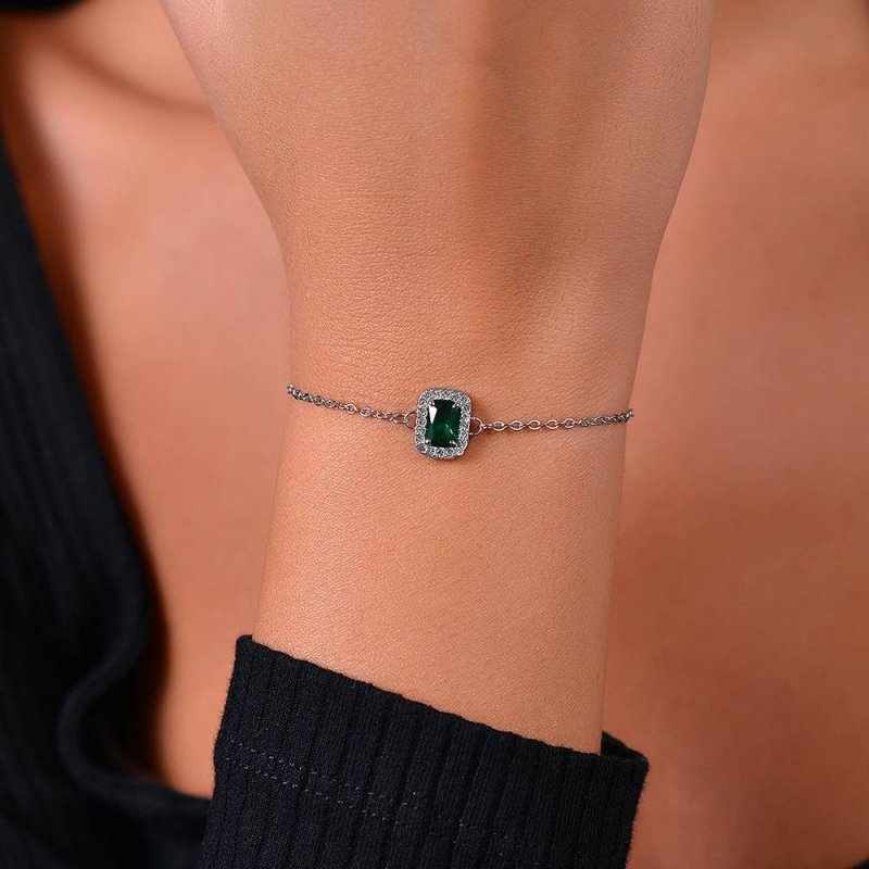Luca Barra - Bracciale Donna Acciaio - Cristalli Bianchi - Zircone Verde