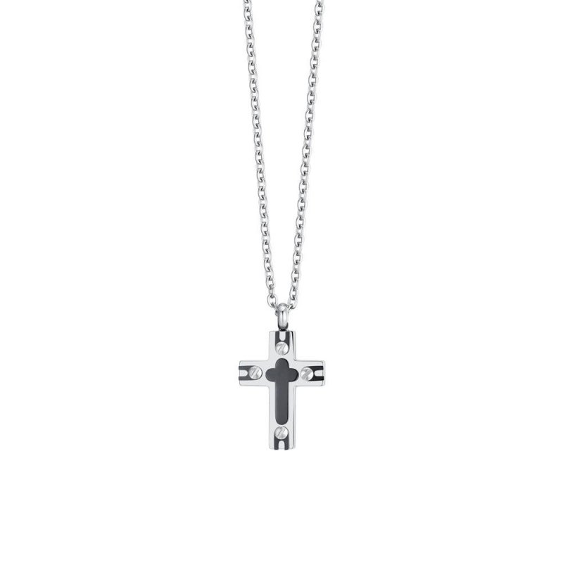 Luca Barra - Collana Uomo Acciaio - Croce Ip Black - Elegante