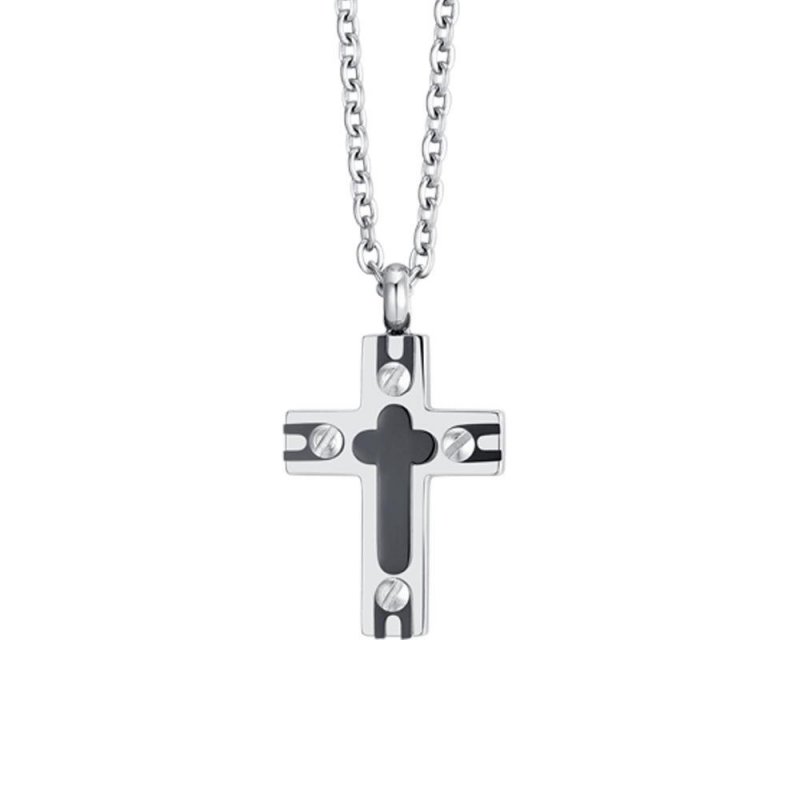 Luca Barra - Collana Uomo Acciaio - Croce Ip Black - Elegante