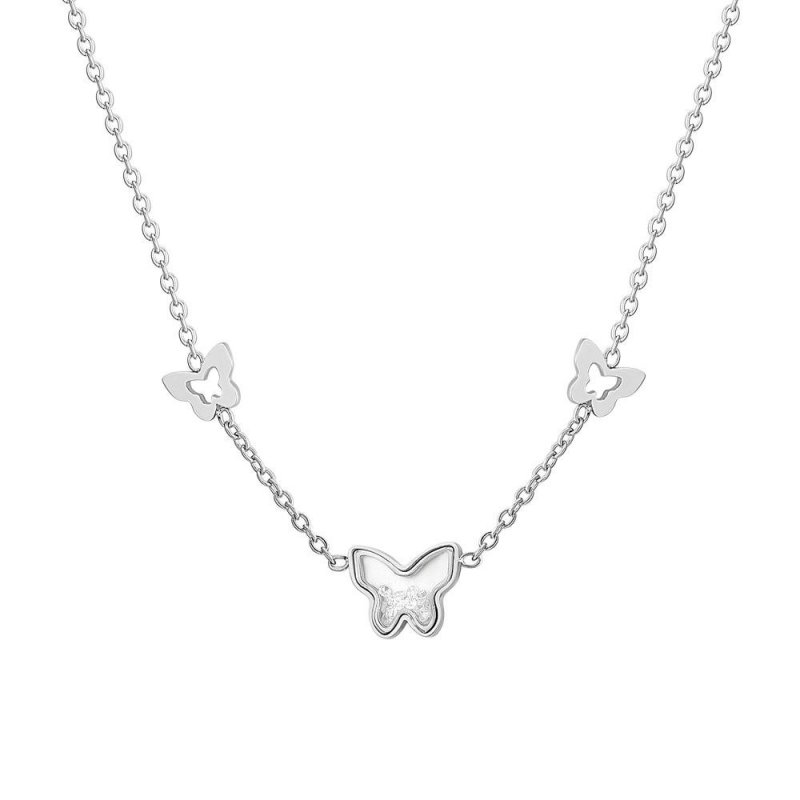 Luca Barra - Collana Donna Acciaio - Cuori - Zircone Rosa