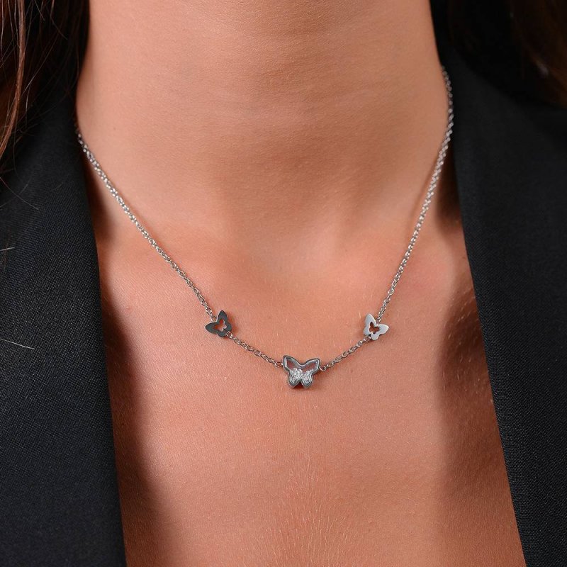Luca Barra - Collana Donna Acciaio - Cuori - Zircone Rosa