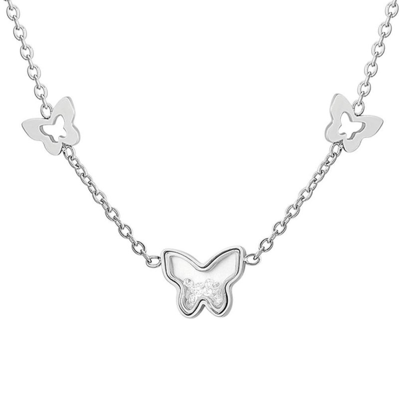 Luca Barra - Collana Donna Acciaio - Cuori - Zircone Rosa