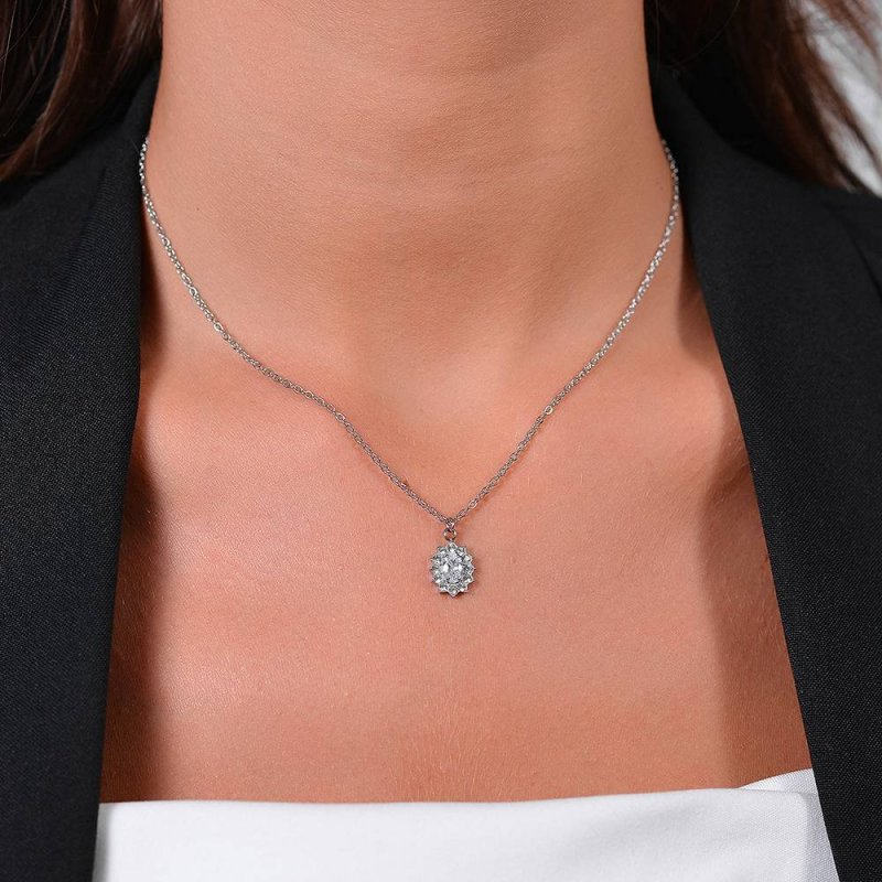 Luca Barra - Collana Donna Acciaio - Cristalli Bianchi - Zircone Bianco