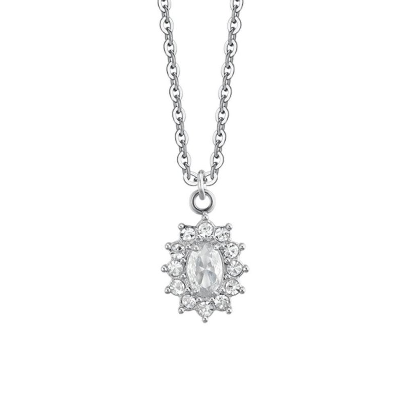 Luca Barra - Collana Donna Acciaio - Cristalli Bianchi - Zircone Bianco