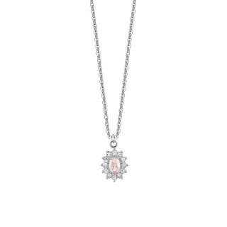 Luca Barra - Collana Donna Acciaio - Cristalli Bianchi - Zircone Rosa