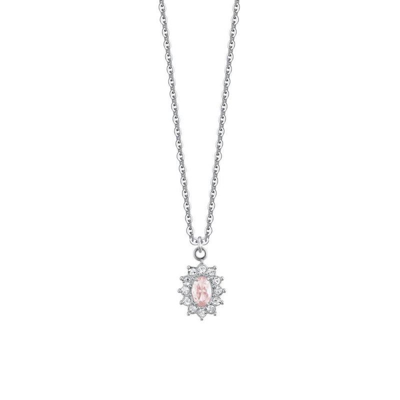 Luca Barra - Collana Donna Acciaio - Cristalli Bianchi - Zircone Rosa