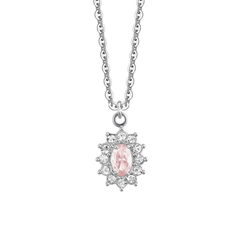 Luca Barra - Collana Donna Acciaio - Cristalli Bianchi - Zircone Rosa