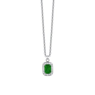 Luca Barra - Collana Donna Acciaio - Cristalli Bianchi - Zircone Verde