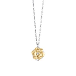 Luca Barra - Collana Donna Ip Gold - Rosa Girevole - Cristallo Bianco