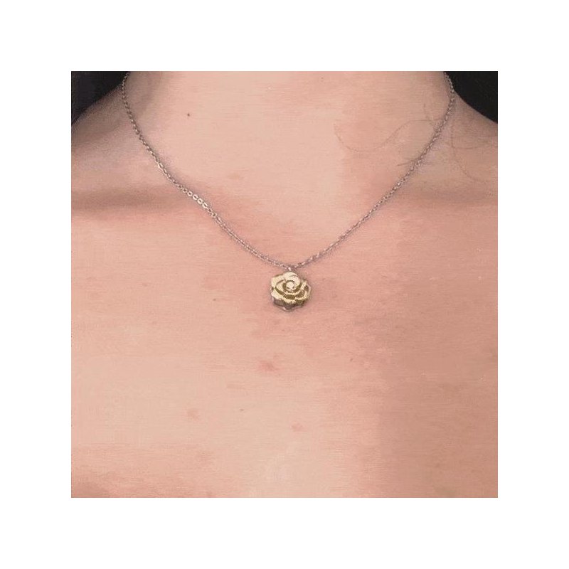 Luca Barra - Collana Donna Ip Gold - Rosa Girevole - Cristallo Bianco