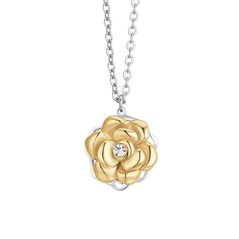 Luca Barra - Collana Donna Ip Gold - Rosa Girevole - Cristallo Bianco
