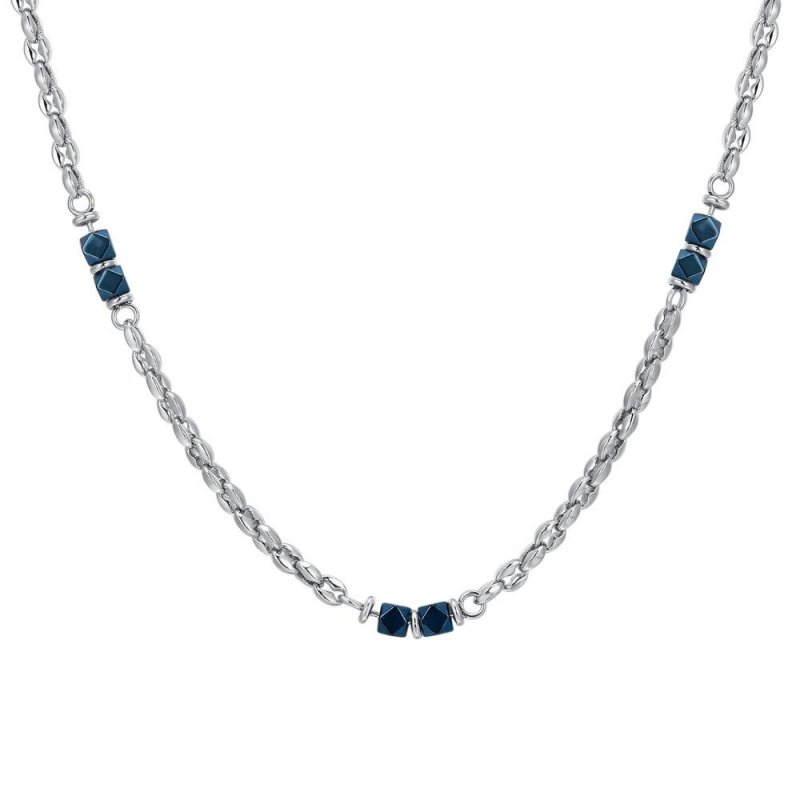 Luca Barra - Collana Uomo Acciaio - Ematite Blu - Stile Moderno