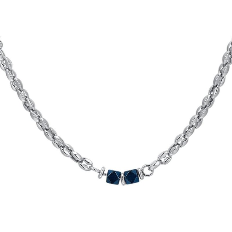 Luca Barra - Collana Uomo Acciaio - Ematite Blu - Stile Moderno