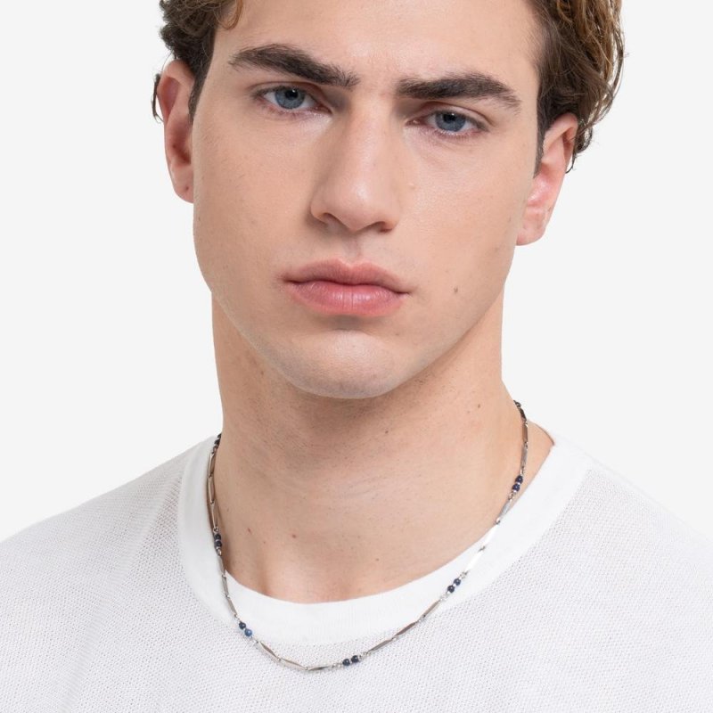 Luca Barra - Collana Uomo Acciaio - Pietre Lapis Blu