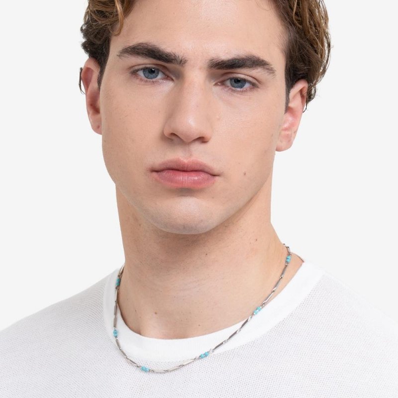 Luca Barra - Collana Uomo Acciaio - Pietre Turchesi - Eleganza