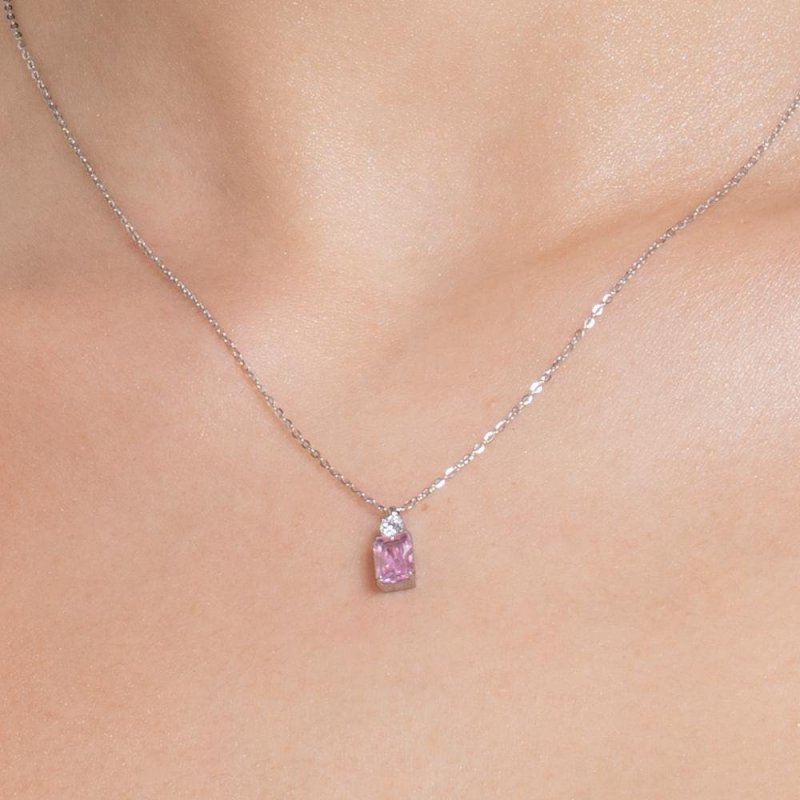 Luca Barra - Collana Donna Acciaio - Zirconi Rosa E Bianco