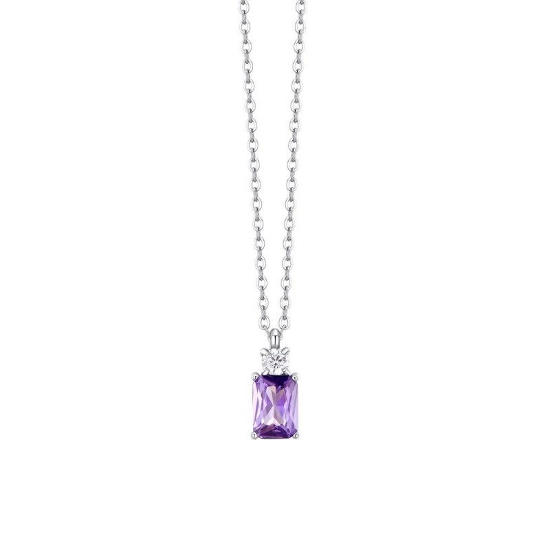 Luca Barra - Collana Donna Acciaio - Zirconi Viola - Zirconi Bianchi