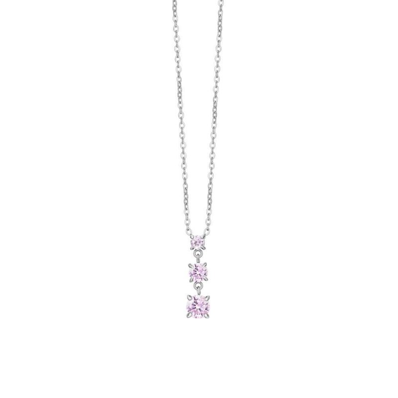 Luca Barra - Collana Donna Acciaio - Zirconi Rosa - Stile Elegante