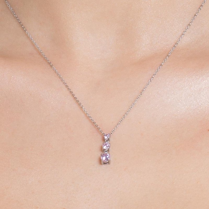 Luca Barra - Collana Donna Acciaio - Zirconi Rosa - Stile Elegante