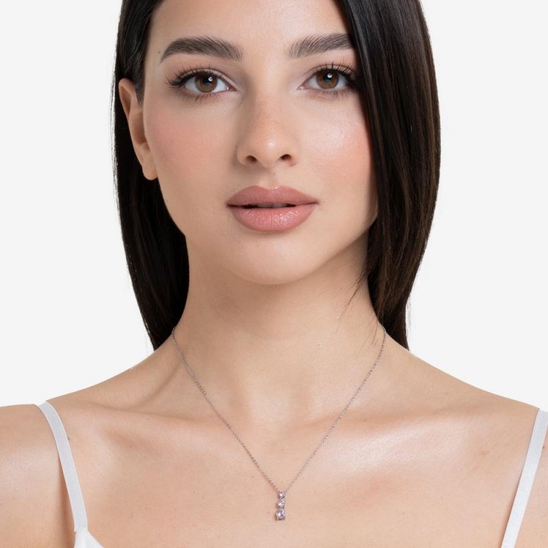 Luca Barra - Collana Donna Acciaio - Zirconi Rosa - Stile Elegante