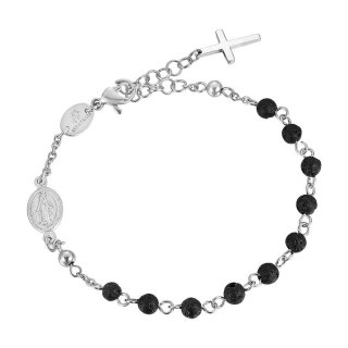 Luca Barra - Bracciale Rosario Uomo - Acciaio - Pietra Lavica