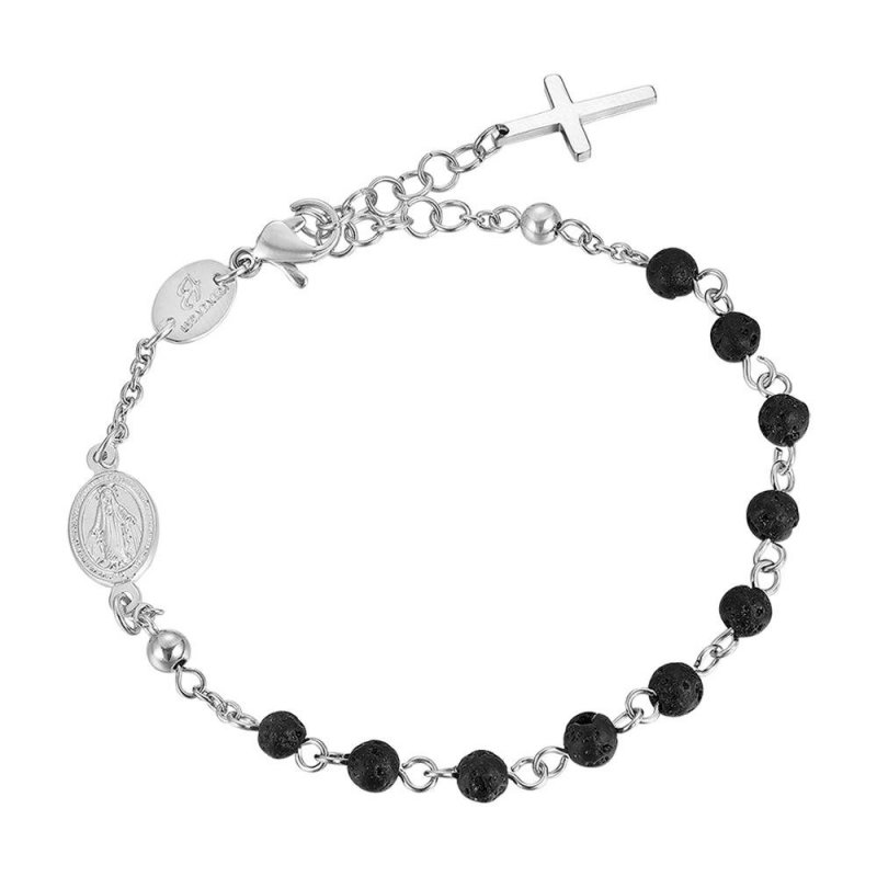 Luca Barra - Bracciale Rosario Uomo - Acciaio - Pietra Lavica