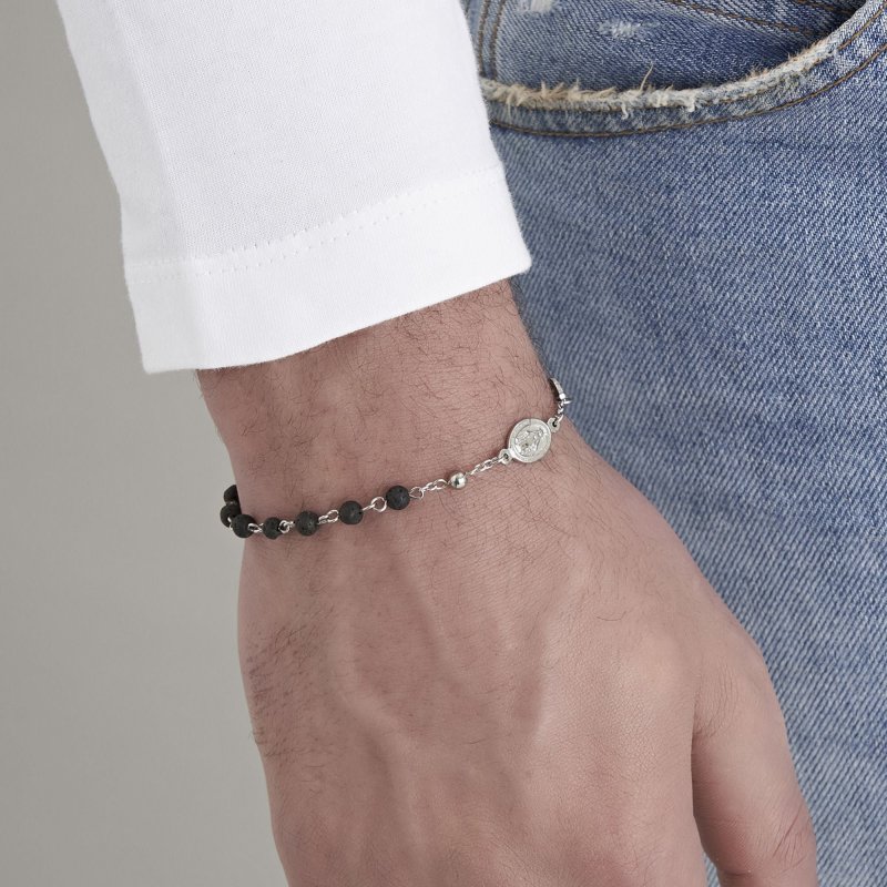 Luca Barra - Bracciale Rosario Uomo - Acciaio - Pietra Lavica