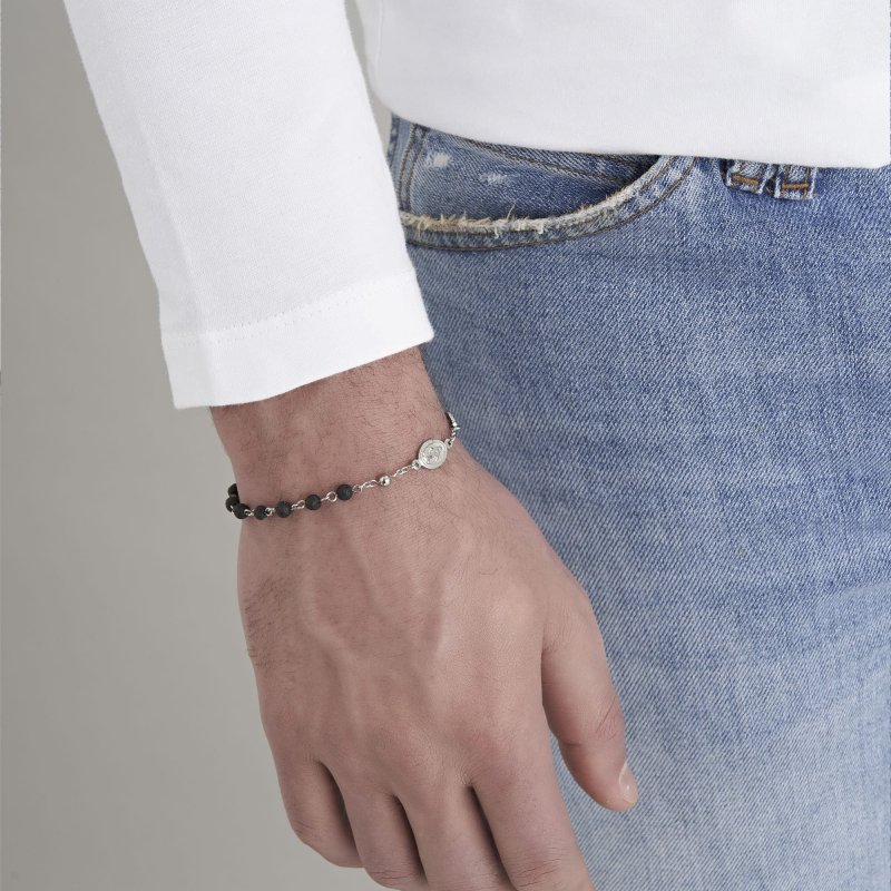 Luca Barra - Bracciale Rosario Uomo - Acciaio - Pietra Lavica