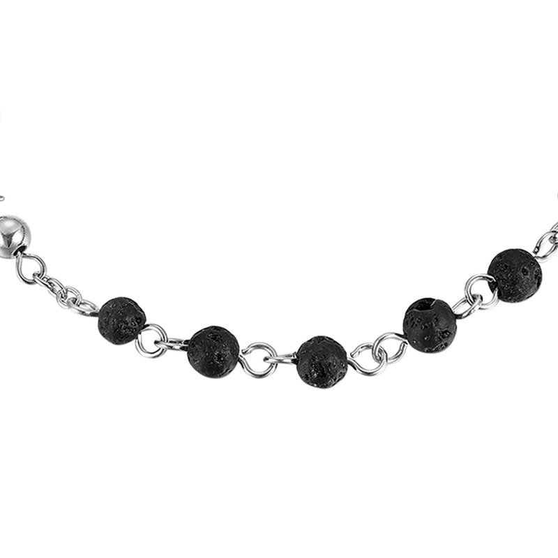 Luca Barra - Bracciale Rosario Uomo - Acciaio - Pietra Lavica