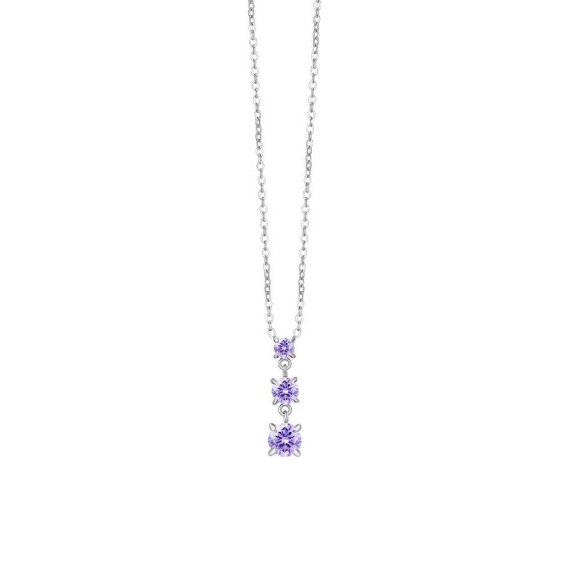 Luca Barra - Collana Donna Acciaio - Zirconi Viola - Elegante