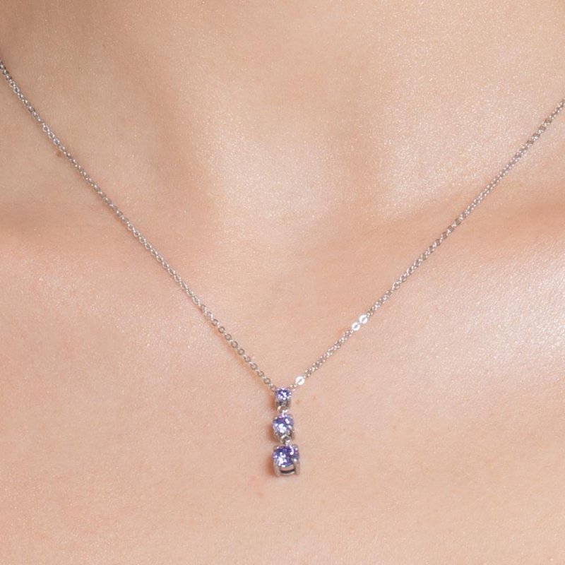 Luca Barra - Collana Donna Acciaio - Zirconi Viola - Elegante