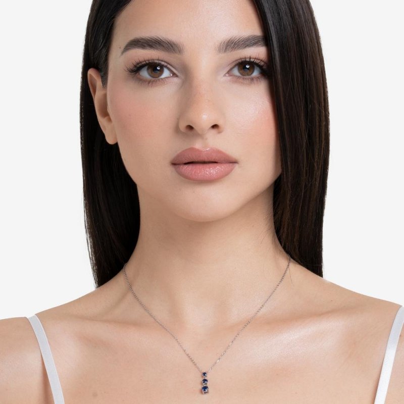 Luca Barra - Collana Donna Acciaio - Zirconi Blu - Eleganza