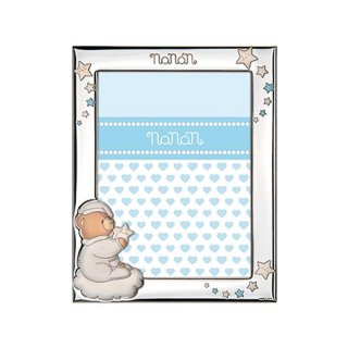 Nanan - Cornice Argento Azzurro 90X130Mm - Orsetto Tato - Design Raffinato