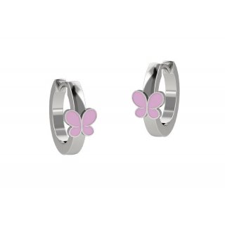 Nanan - Orecchino Cerchio Farfalla - Argento 925 - Smaltato Rosa