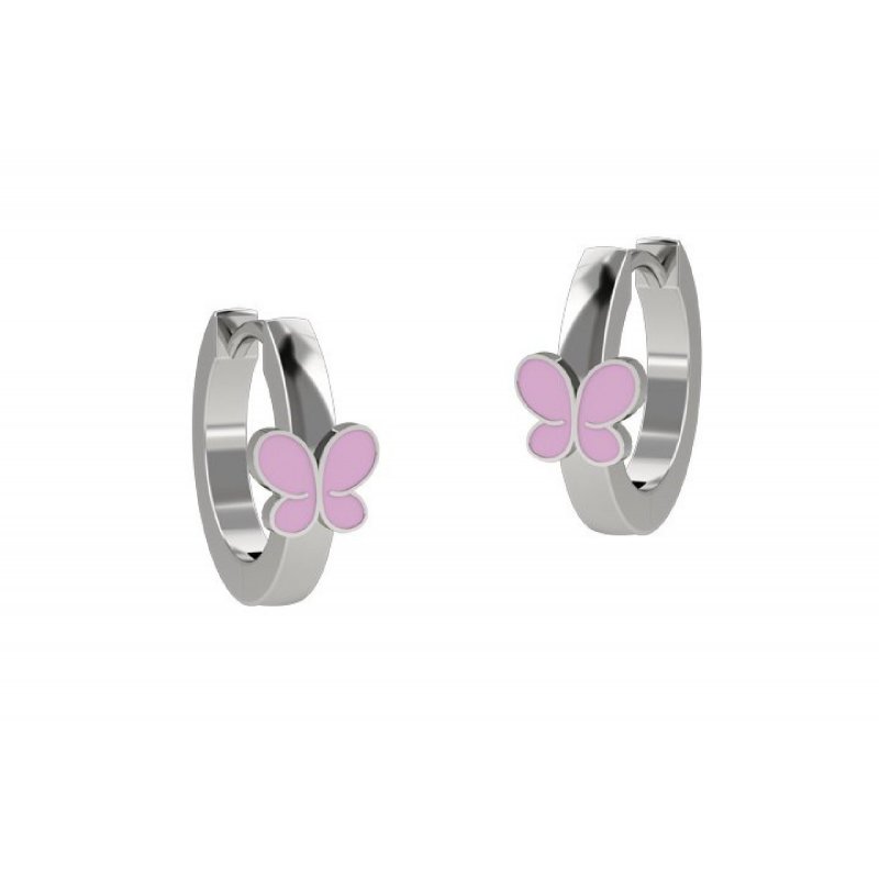 Nanan - Orecchino Cerchio Farfalla - Argento 925 - Smaltato Rosa