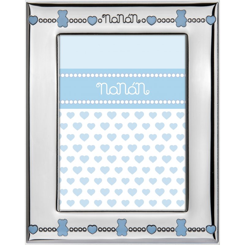 Nanan - Cornice Portafoto Orsetti Azzurri - Argento Pvd - 130X90Mm