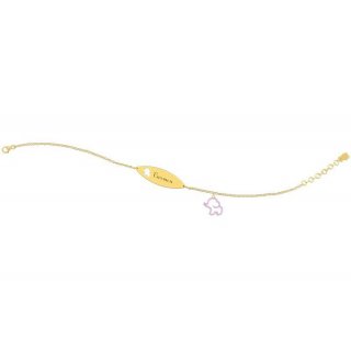 Nanan - Bracciale Elefante Rosa - Oro 9Kt - Targhetta Personalizzabile