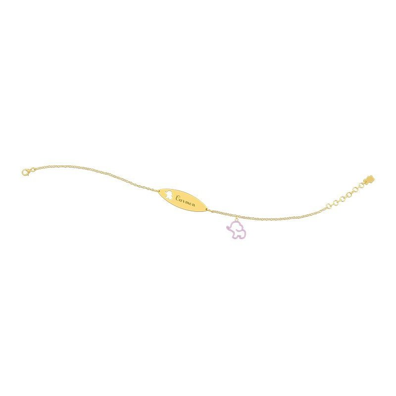 Nanan - Bracciale Elefante Rosa - Oro 9Kt - Targhetta Personalizzabile