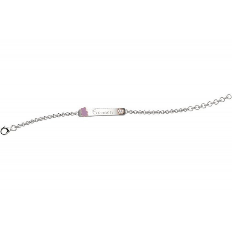 Nanan - Bracciale Targhetta Bimbo - Argento 925 - Orsetto Rosa