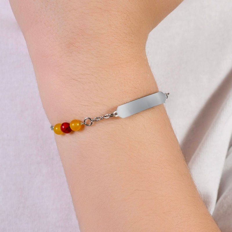 Luca Barra - Bracciale Bambino - Acciaio - Pietre Gialle E Rosse