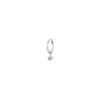 Luca Barra - Mono Orecchini Donna Cerchio - Acciaio - Zircone Rosa