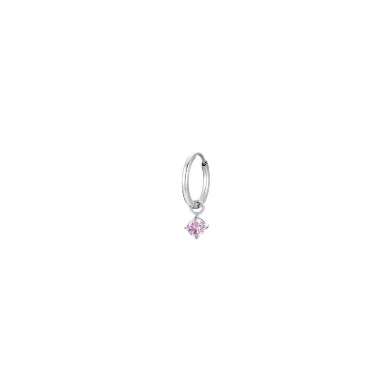 Luca Barra - Mono Orecchini Donna Cerchio - Acciaio - Zircone Rosa