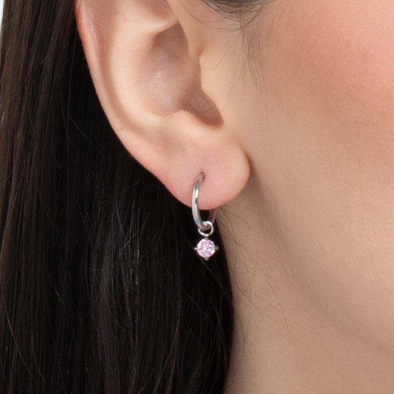 Luca Barra - Mono Orecchini Donna Cerchio - Acciaio - Zircone Rosa