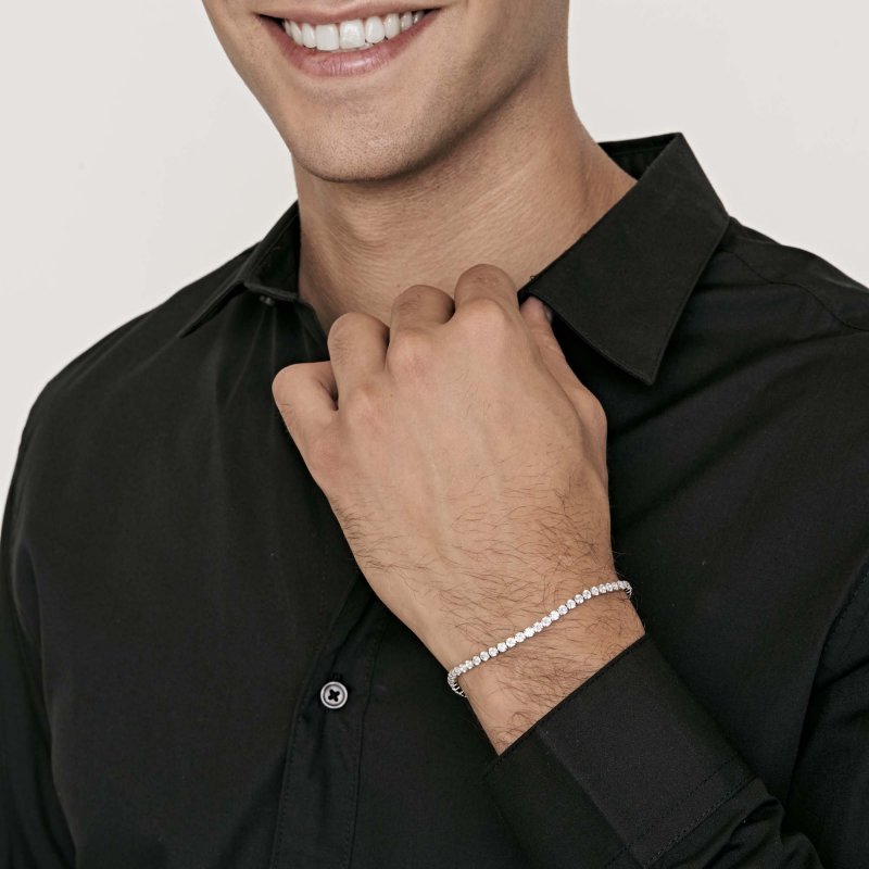 Luca Barra - Bracciale Tennis Uomo - Acciaio - Cristalli Bianchi