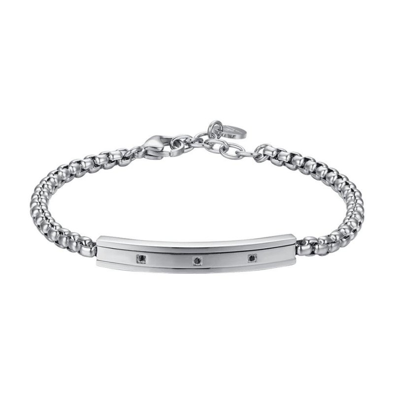 Luca Barra - Bracciale Uomo Acciaio - Cristalli Neri - Eleganza Moderna